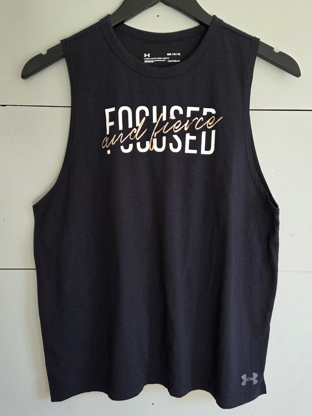 Under Armour HeatGear Women's Black Loose Fit Graphic Logo Sleeveless Tank M